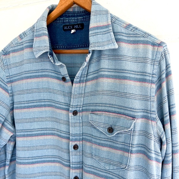 ALEX MILL Blue Striped Long Sleeve Cotton Button Down Shirt - M - Picture 2 of 10